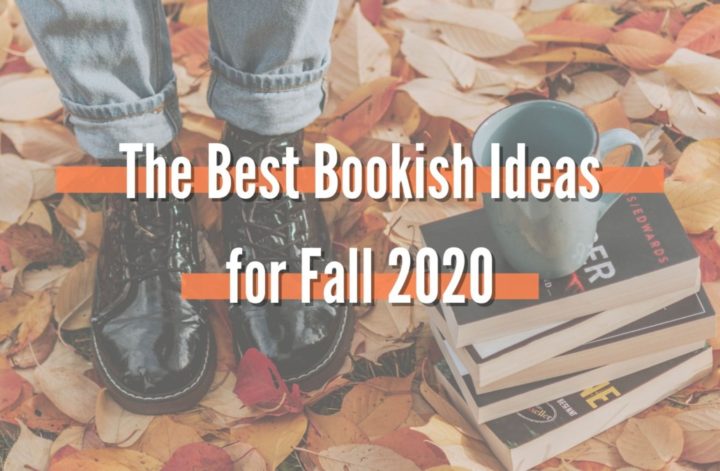 Girl in black boots next to a stack of books on fall leaves with pumpkin spice latte coffee celebrating fall for book lovers.
