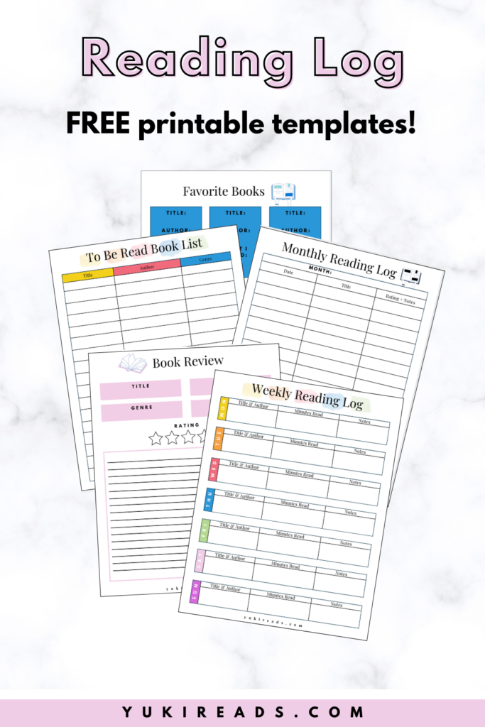 Free printable reading log templates with a list of your favorite books, a monthly reading log, a weekly reading log, a to be read list, book review template, and more.